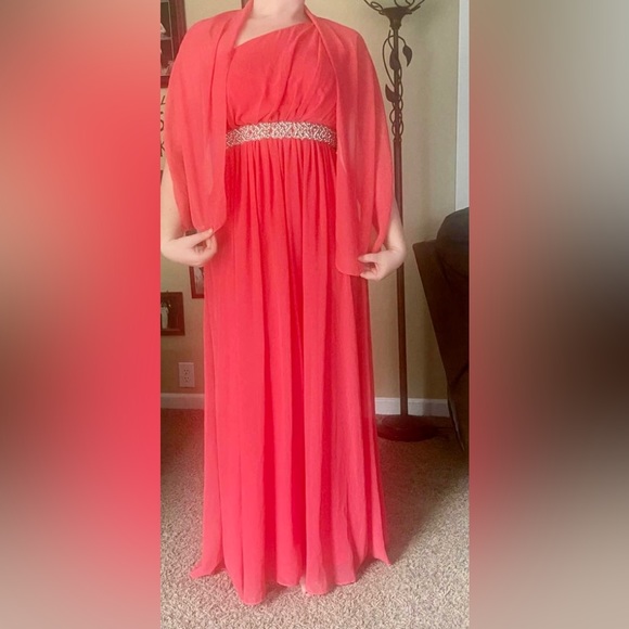 Bright Coral One Shoulder Prom Dress - Ally’s Collection - Picture 4 of 6
